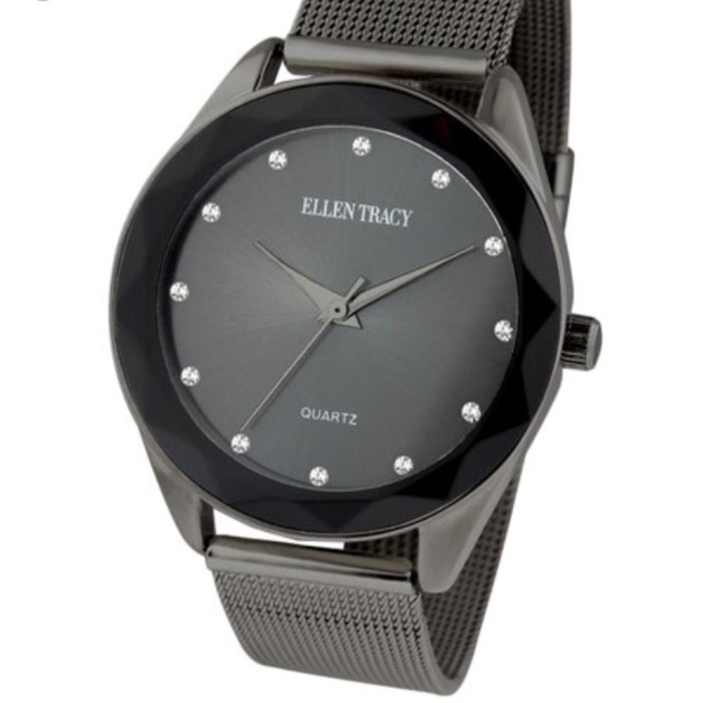 Rhinestone & Gunmetal Mesh Bracelet Watch